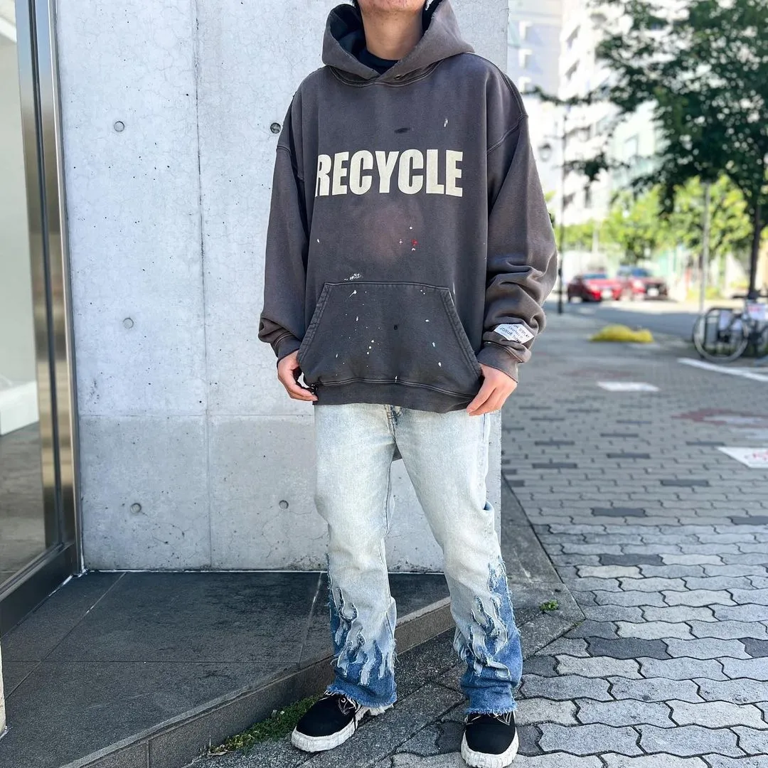 Kanye's same style GALLERY DEPT. 90'S RECYCLE HOODIE WASHED BLACK Recycled old environmentally friendly slogan 90'S washed hoodie, washed black S-XL, garments rewashed and dyed